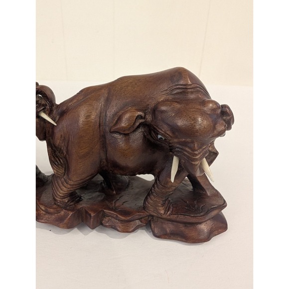 Vintage Dark Hardwood Elephant Parade Sculpture Carving 3 Elephants 9" Display - Picture 2 of 16